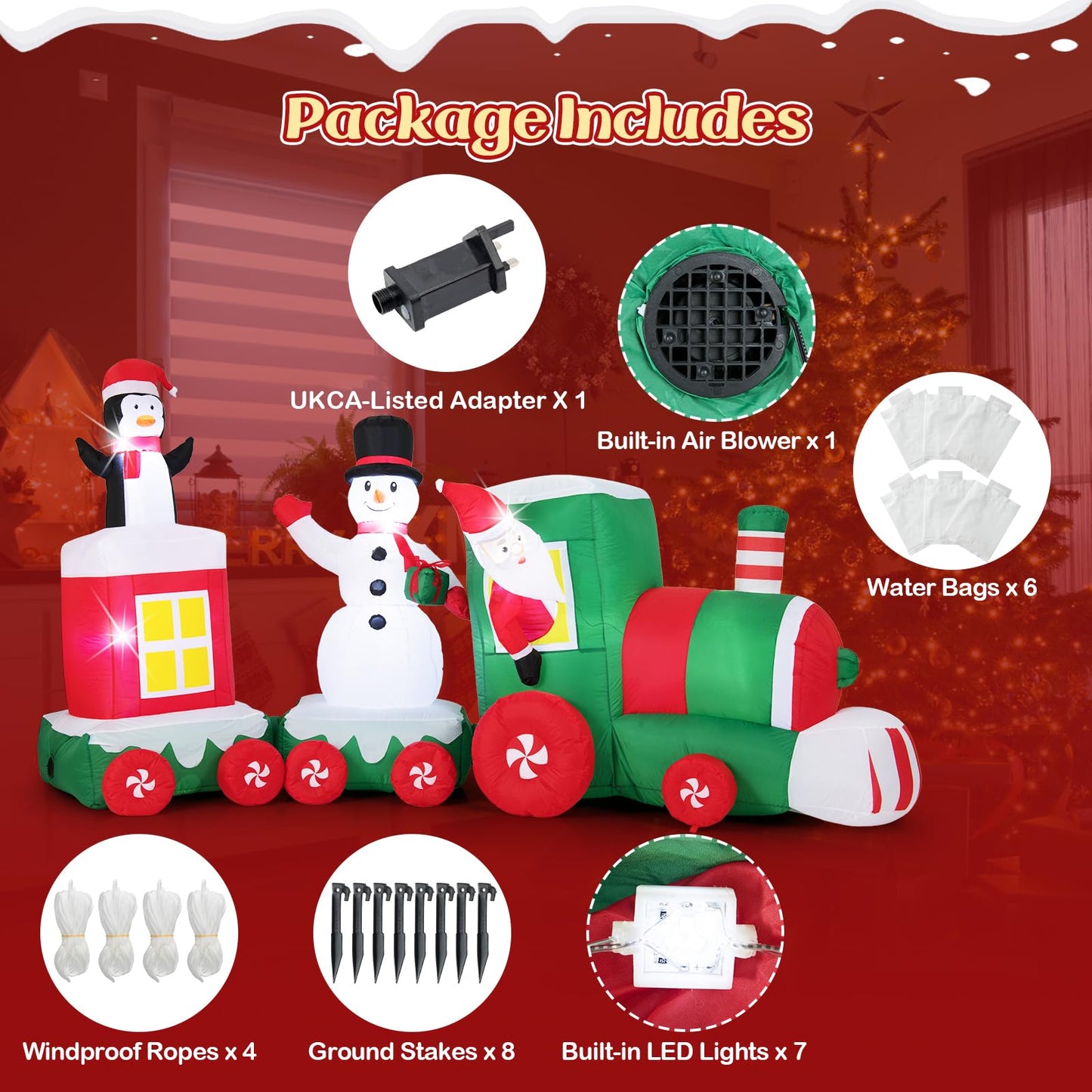 11.5 Feet Christmas Inflatables Train with Snowman Penguin Gift Box