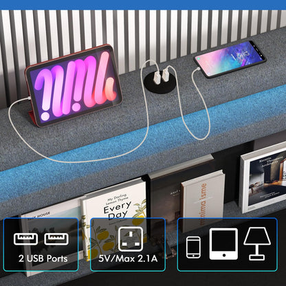 Modern Upholstered Bed Frame with Led Lights and Charging Station