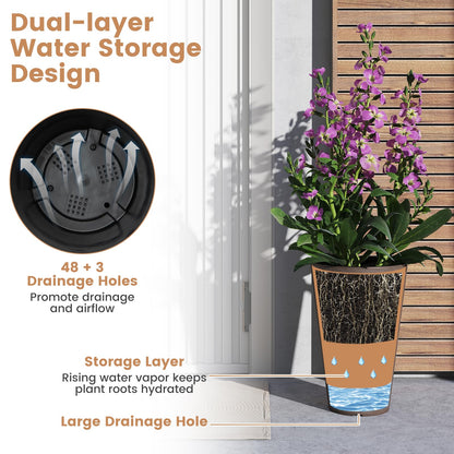 Tall Round Planter Set of 2 with Removable Inner Bucket and Drainage Holes