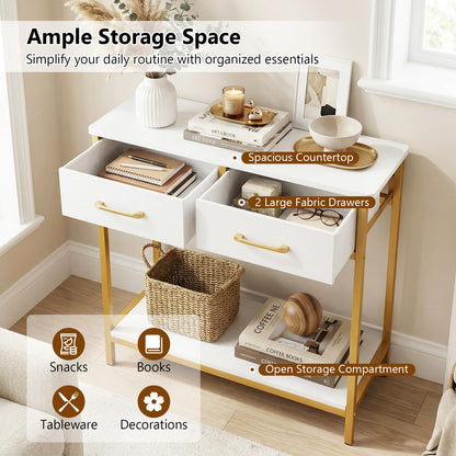 Narrow Console Table, 75cm Slim Entryway Table with 2 Storage Drawers and Open Shelf