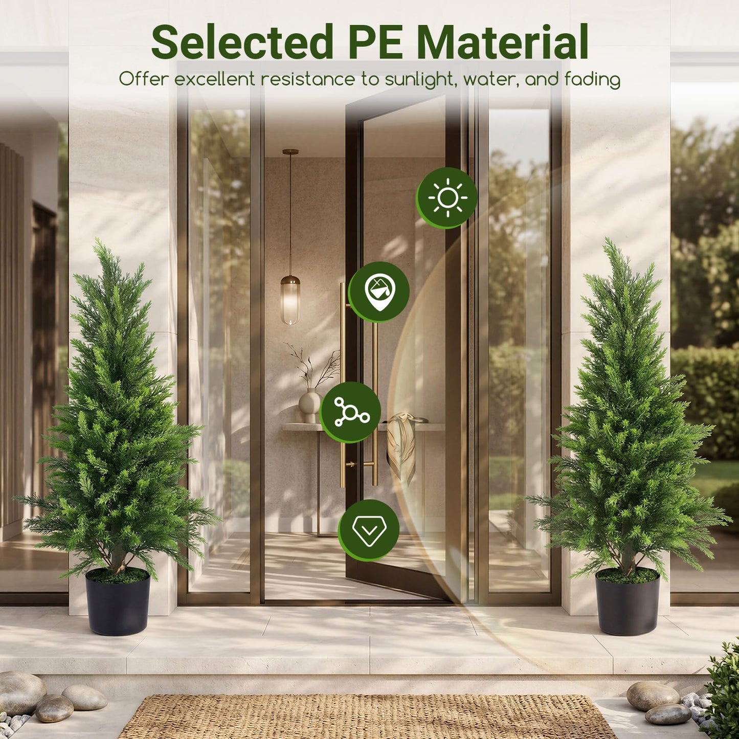 90CM/120CM Artificial Topiary Cedar Cypress Tree, Indoor Outdoor Fake Tree with Cement Plastic Pot