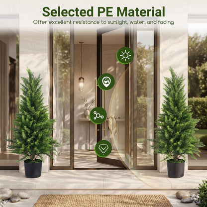 90CM/120CM Artificial Topiary Cedar Cypress Tree, Indoor Outdoor Fake Tree with Cement Plastic Pot