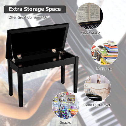 Leather Piano Bench with Storage Compartment and Wooden Legs