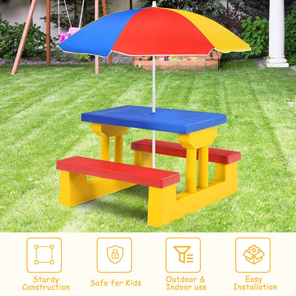 Kids Picnic Table with Removable Umbrella for Girls Boys