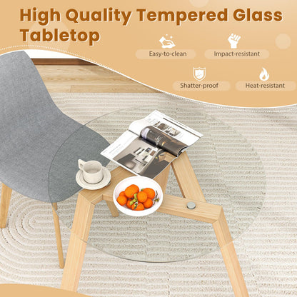 90cm Modern Round Kitchen Tables with Tempered Glass Tabletop and Rubber Wood Base