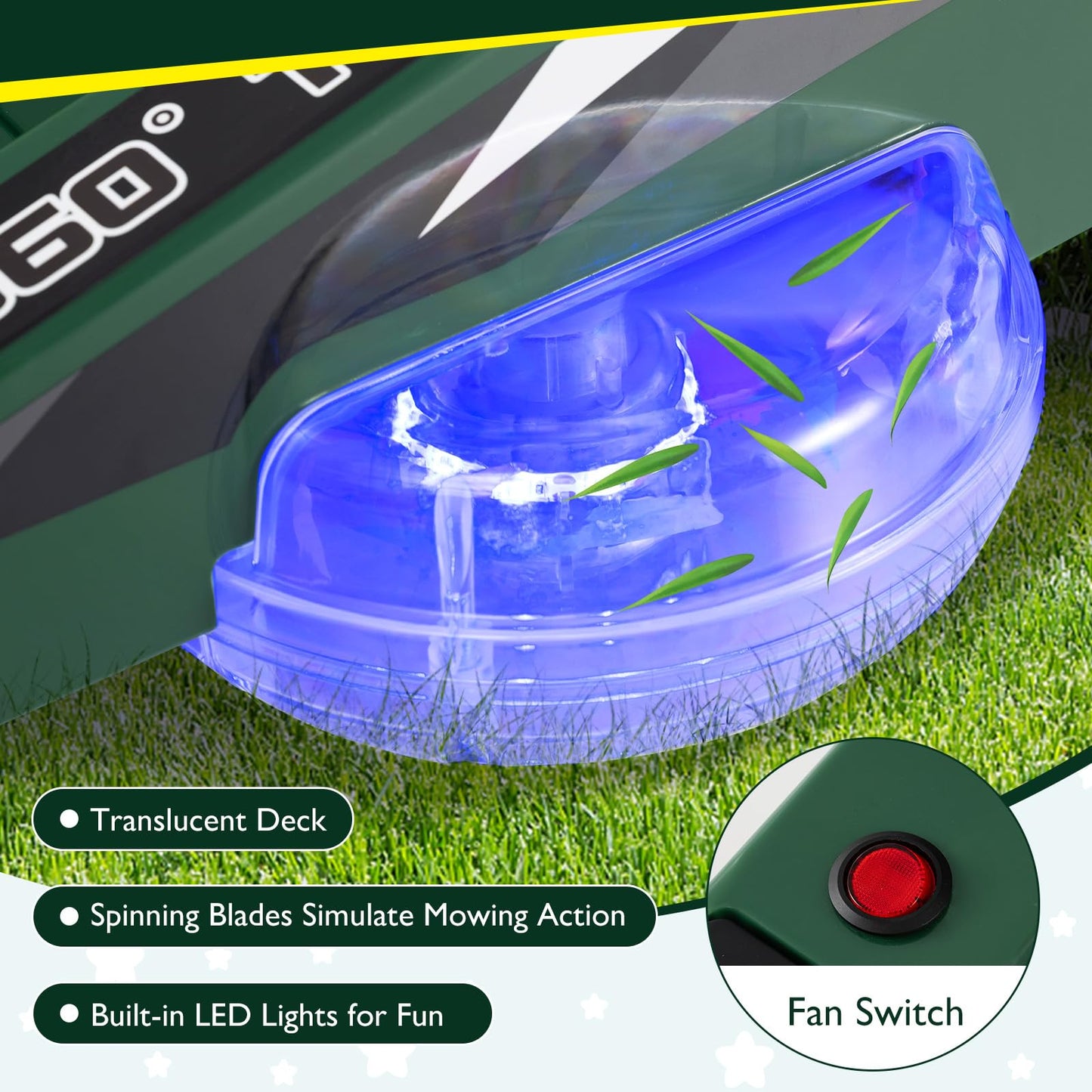 12V Ride on Lawn Mower for Kids with Dual Control Sticks and LED Lights