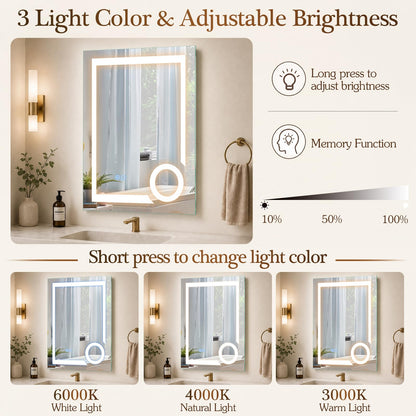 500x700mm Bathroom Mirror with LED Lights, 3x Magnifier, Anti-Fog