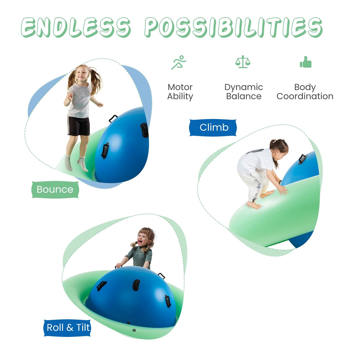 Inflatable Dome Rocker Bouncer for Kids with 6 Built-in Handles
