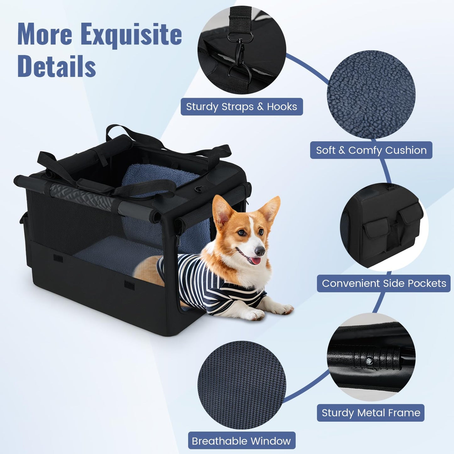 Foldable Soft Fabric Dog Cat Travel Crate with 2 Openings