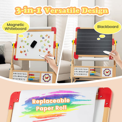 3-in-1 Freestanding Kids Art Easel with Double-sided Drawing Board