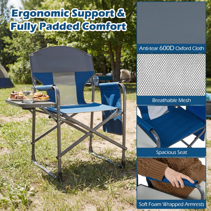 Folding Directors Chair, Oversized Camping Chairs with Side Table and Cup Holder
