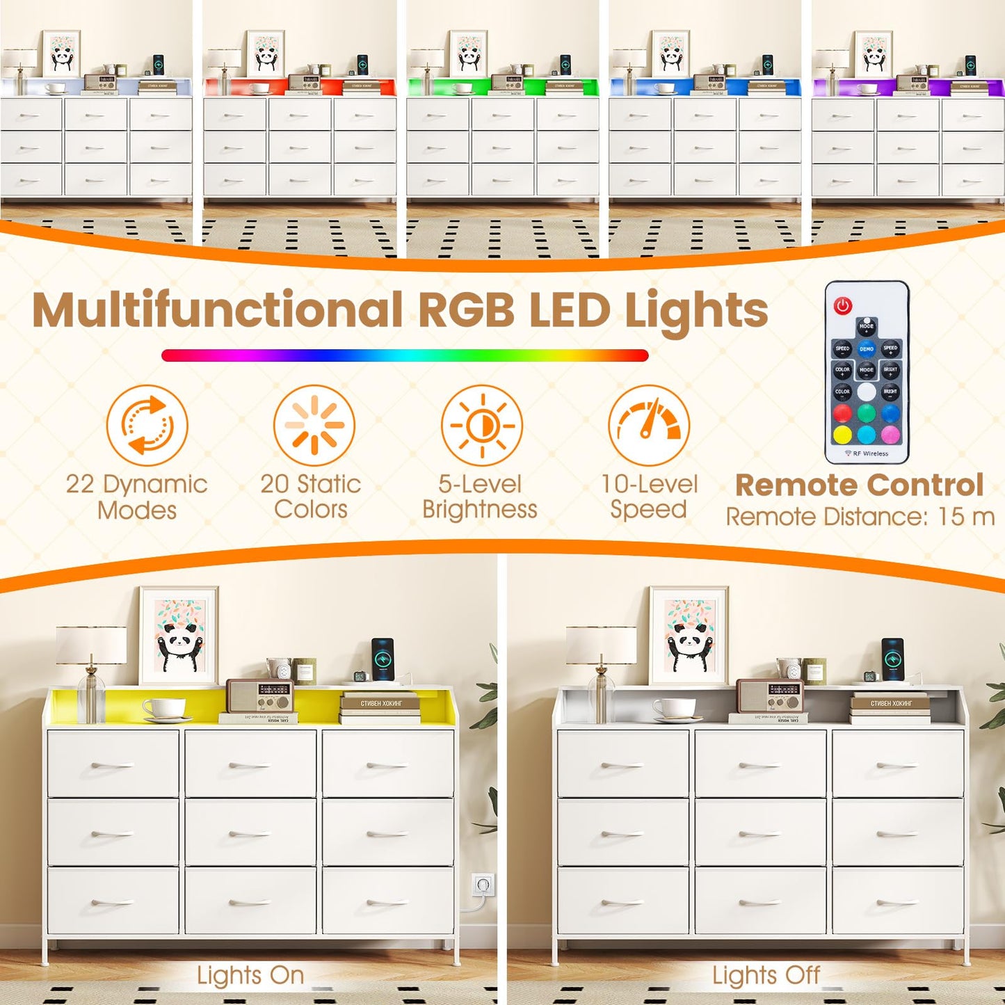 Dresser Storage Organizer with LED Lights for Bedroom