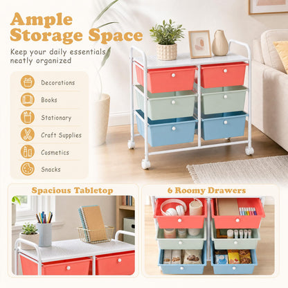6 Drawer Storage Cart with Lockable Wheels & Handles