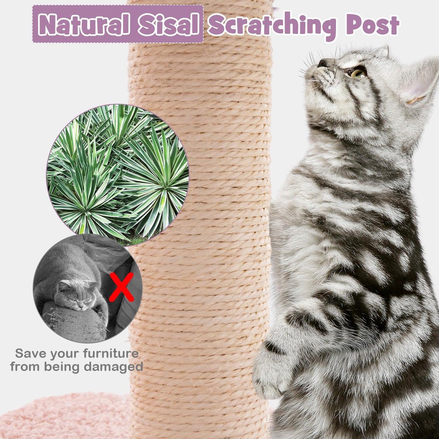 140cm Tall Multi-level Cat Climbing Tower with Sisal Covered Scratching Posts