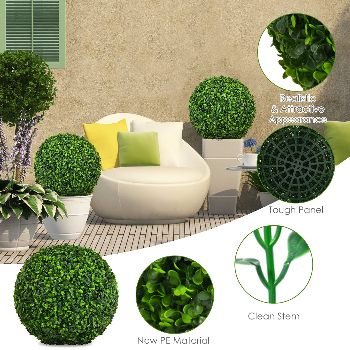 Set of 2 Artificial Topiary Balls with White Flowers
