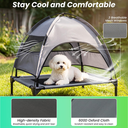 Raised Dog Bed, Elevated Pet Bed with Removable Canopy, Breathable Mesh & Carry Bag