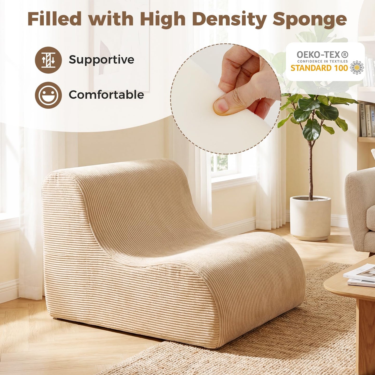 Curved Lazy Floor Sofa with Machine-washable Cover and Anti-slip Bottom