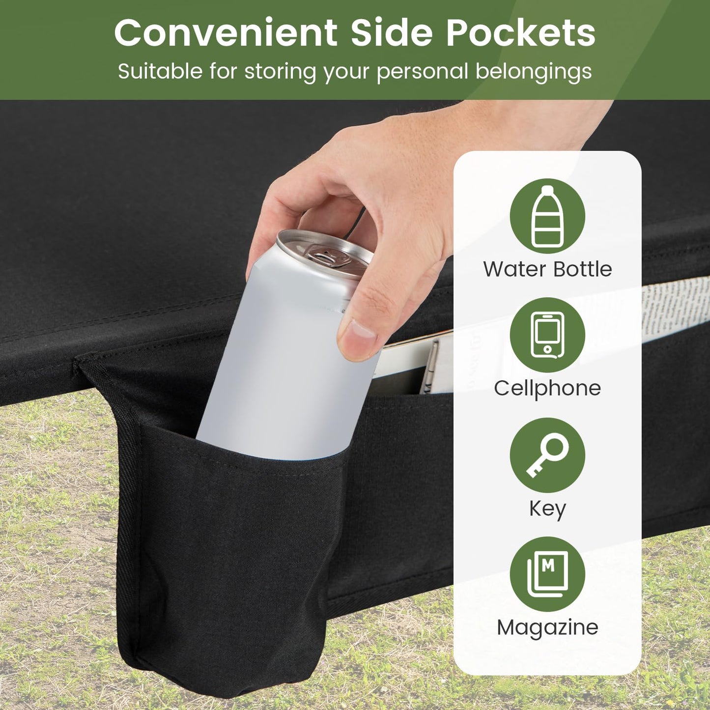 Ultralight Camping Cot for Adults with Side Pocket