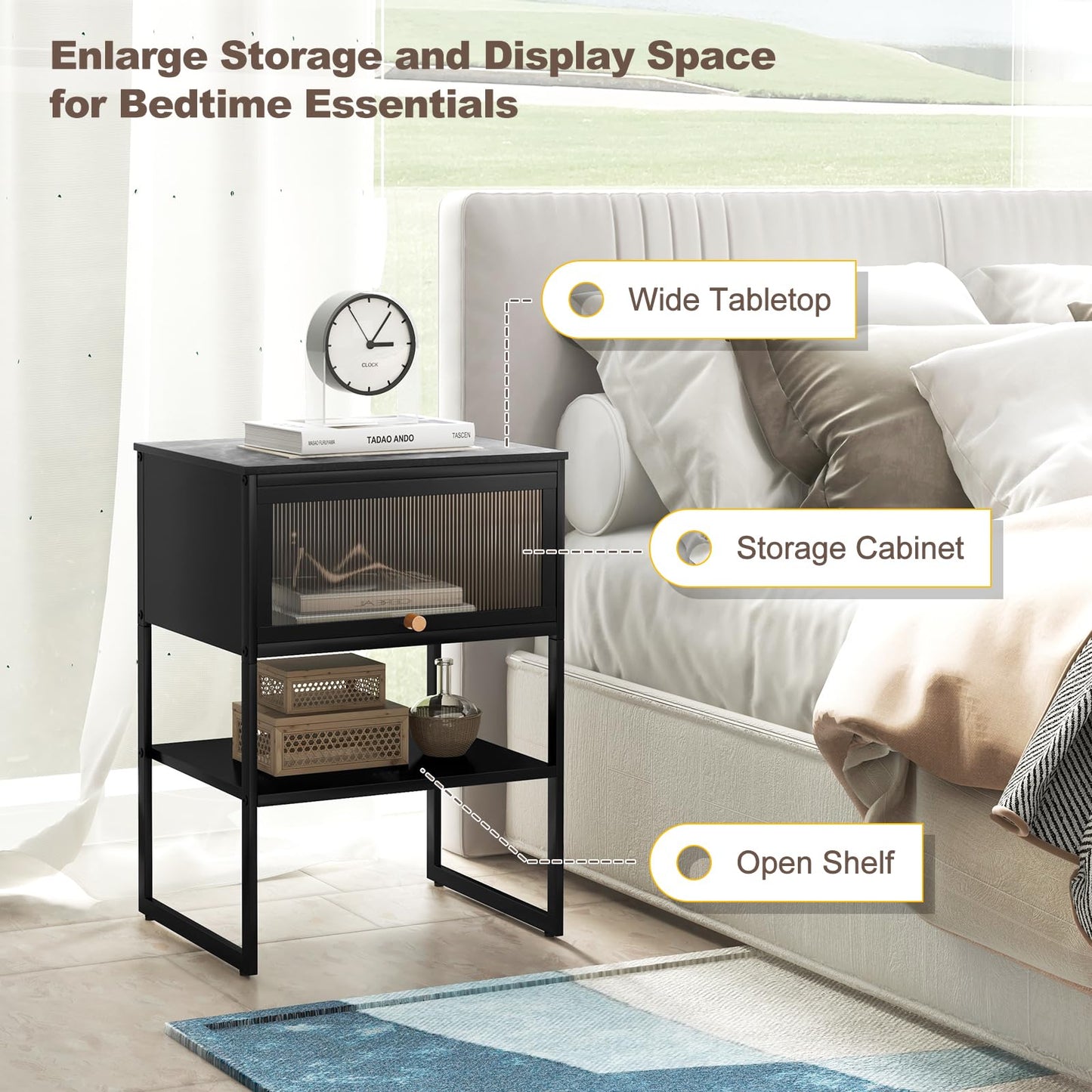 3-Tier Side Table with Storage Shelf for Living Room and Bedroom