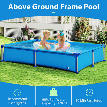 Above Ground Swimming Pool Outdoor Rectangular Pool for Kids above 3 with Metal Frame