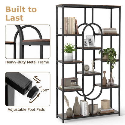10-Tier Bookshelf, Industrial Etagere Bookcase with Open Storage Shelves