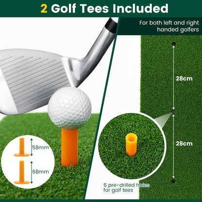 Golf Hitting Mat with 2 Rubber Tees and 2 Alignment Sticks