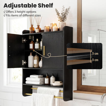 Bathroom Wall Cabinet with Open Shelves and Adjustable Shelf