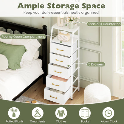 5-Drawer Storage Cabinet with Detachable Foldable Fabric Drawers and Anti-Tipping Kits
