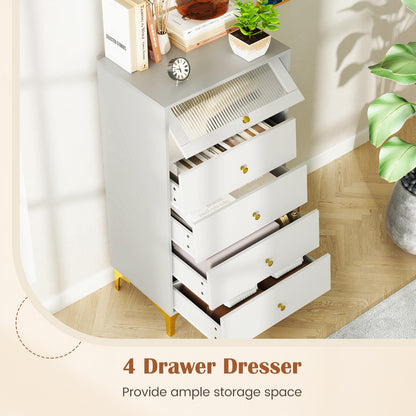 Giantex Chest of Drawers 3/4-Drawer Dresser Storage Cabinet with Flip Up Glass Door (Gray, 5-Tier)