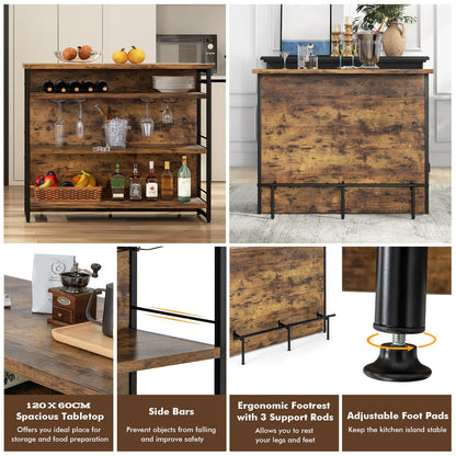 2 in 1 Industrial 4-Tier Bar Table with Storage Shelves