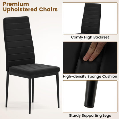 5 Pieces Kitchen Table and 4 Upholstered Chairs with High Backrest & Glass Tabletop