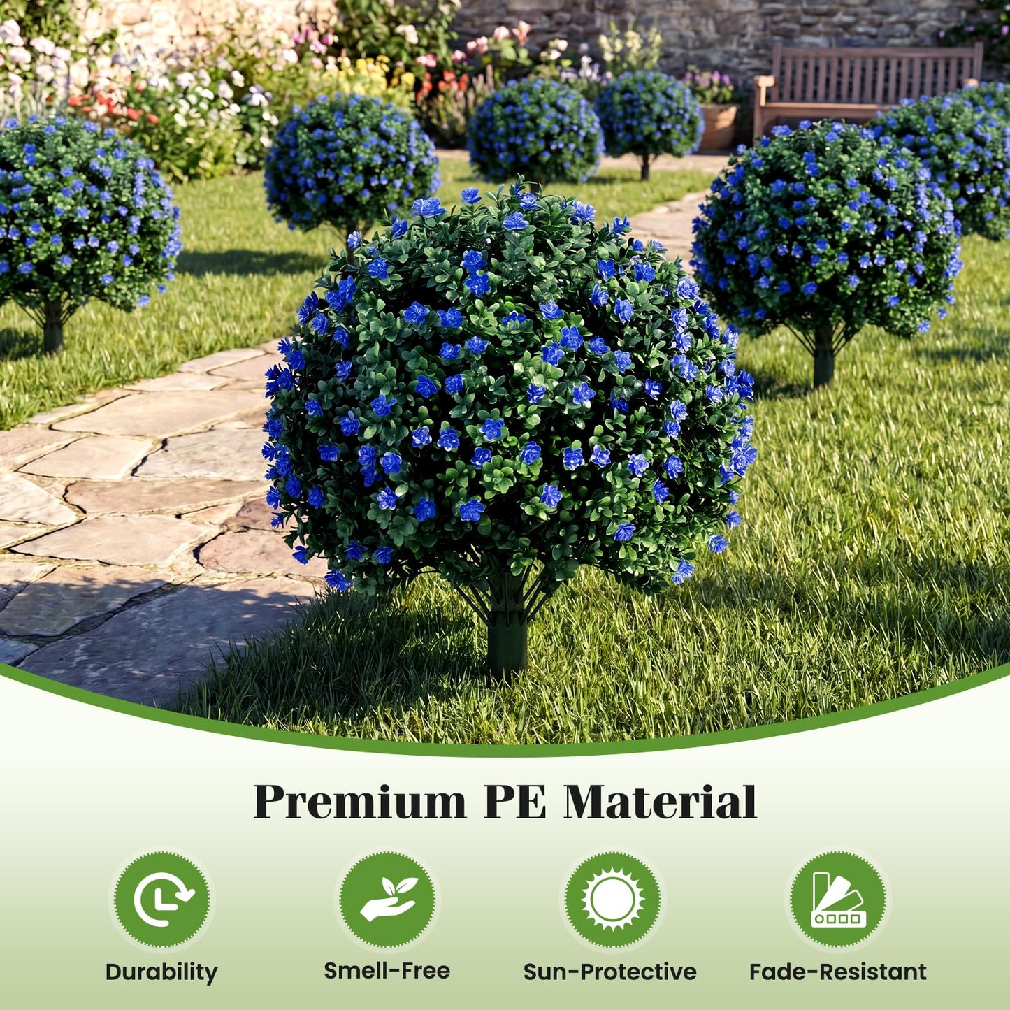 Set of 2 Artificial Topiary Ball Trees, Faux Shrub Bushes with Ground Spikes