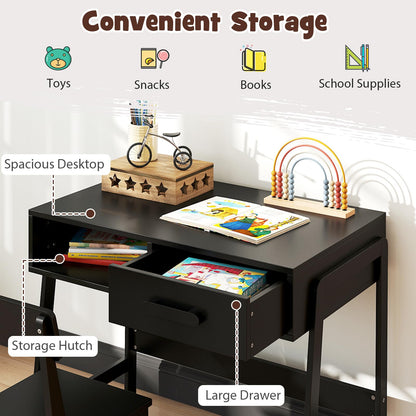 Kids Desk and Chair Set with Drawer and Pine Wood Legs