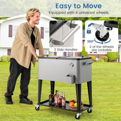 75 L Portable Patio Rolling Ice Chest with Bottom Storage Shelf