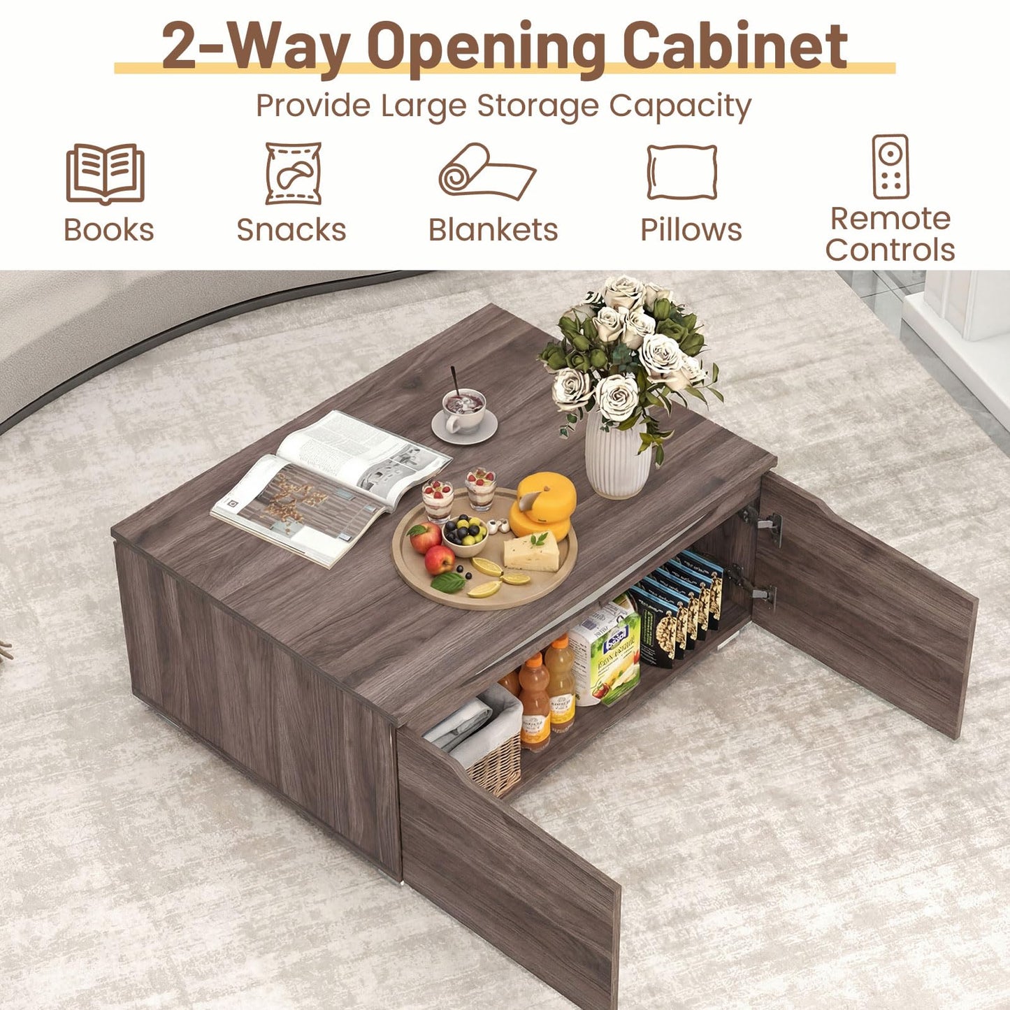 Coffee Table, Farmhouse Accent Sofa Side Snack Table with 4 Doors