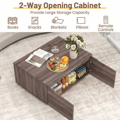 Coffee Table, Farmhouse Accent Sofa Side Snack Table with 4 Doors