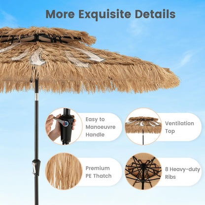 Thatched Tiki Parasol, Tilt Adjustment Hawaiian Patio Beach Umbrella