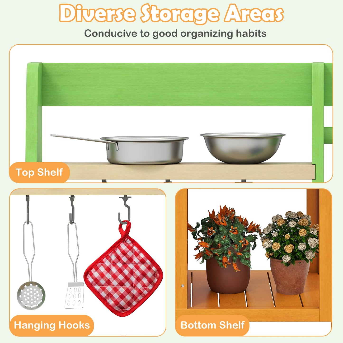 Wooden Kids Toy Kitchen with Realistic Stoves