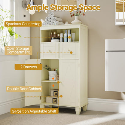Bathroom Floor Cabinet, Freestanding Wooden Storage Cupboard with 2 Doors