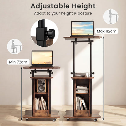 Mobile Laptop Table, Height Adjustable Sit Stand Desk Podium Stand Presentation Cart