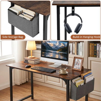 100 CM Computer Desk with Storage Bag and Hanging Hook
