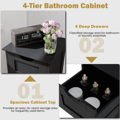 4-Drawer Bathroom Cabinet Narrow Floor Standing Cabinet
