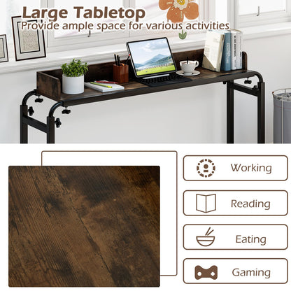 Overbed Table with Wheels, 136-206cm Mobile Over The Bed Table with Anti-Fall Barrier