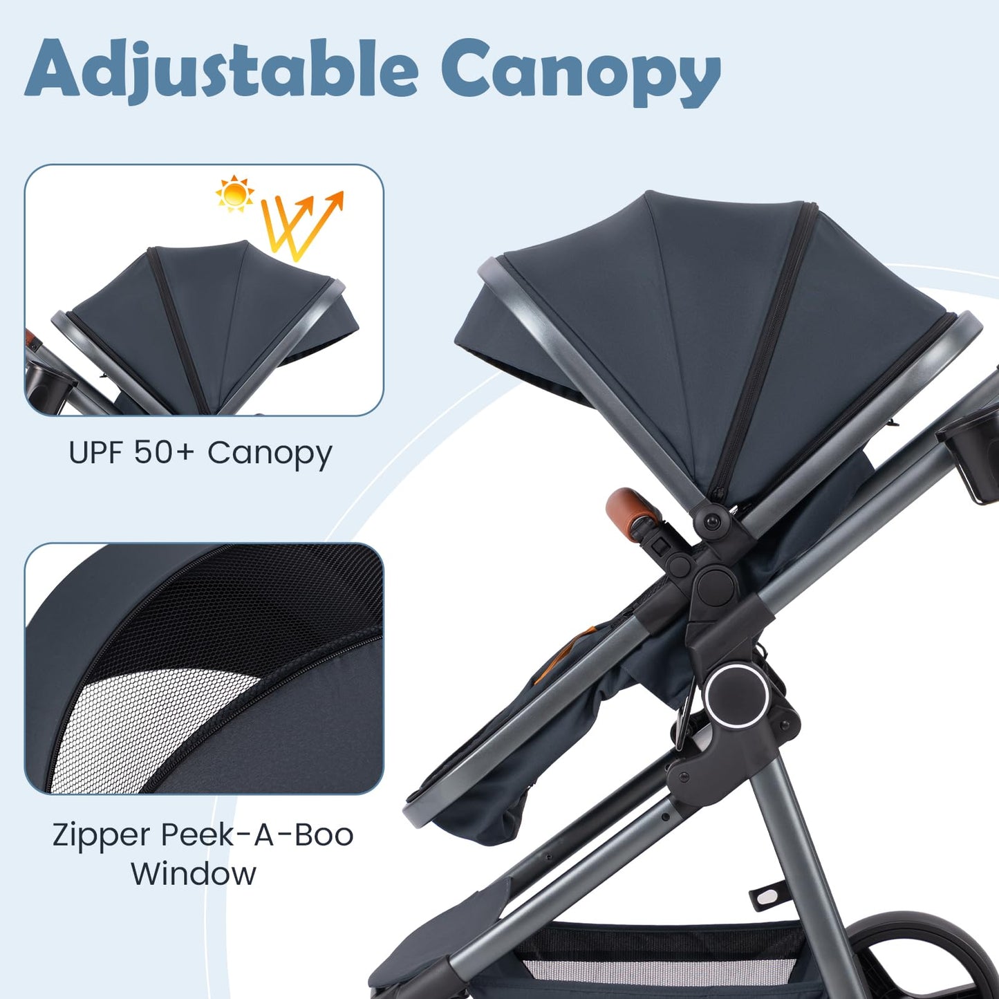 Convertible Baby Stroller with Footmuff and Extendable Canopy