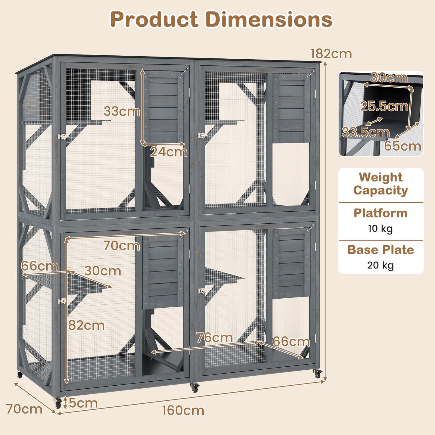 Spacious Fir Wood Outdoor Cat Enclosure with 2 Rest Nooks and 4 Activity Platforms