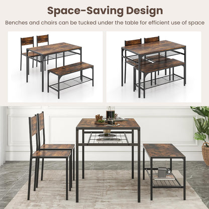 Dining Table Set for 4 with Storage Racks and Metal Frame
