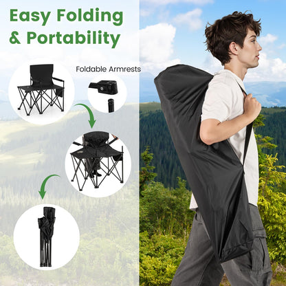 2 Pack Oversized Folding Camping Chair with Side Table and 2 Storage Pockets
