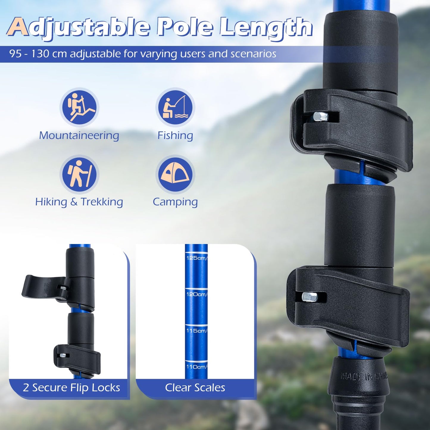 Retractable Hiking Poles Pair of 2 with EVA and Natural Cork Grips