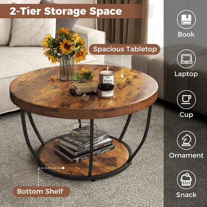 2-Tier Metal Frame Industrial Accent Cocktail Center Unit Sofa Side Tea Table