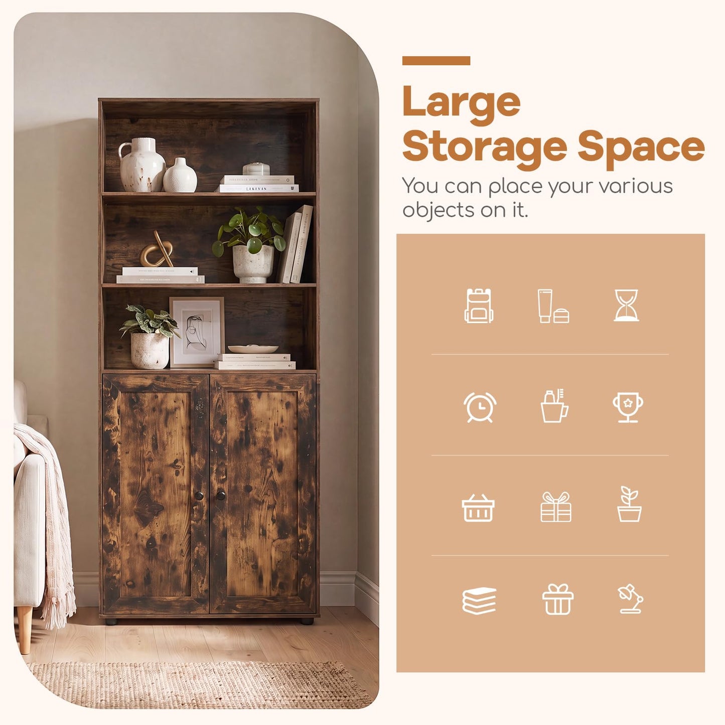 181 CM Tall Bookcase with 3 Shelves and Adjustable Shelf for Home Office
